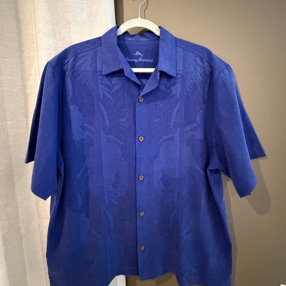 Tommy Bahama Men's Royal Blue Floral Silk Short Sleeve Button Down, Size Lage - Picture 2 of 12
